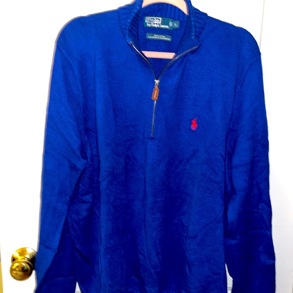 NWOT! Ralph Lauren Blue Label Cotton 1/2 Zip Sweater. Size Large. Royal Blue